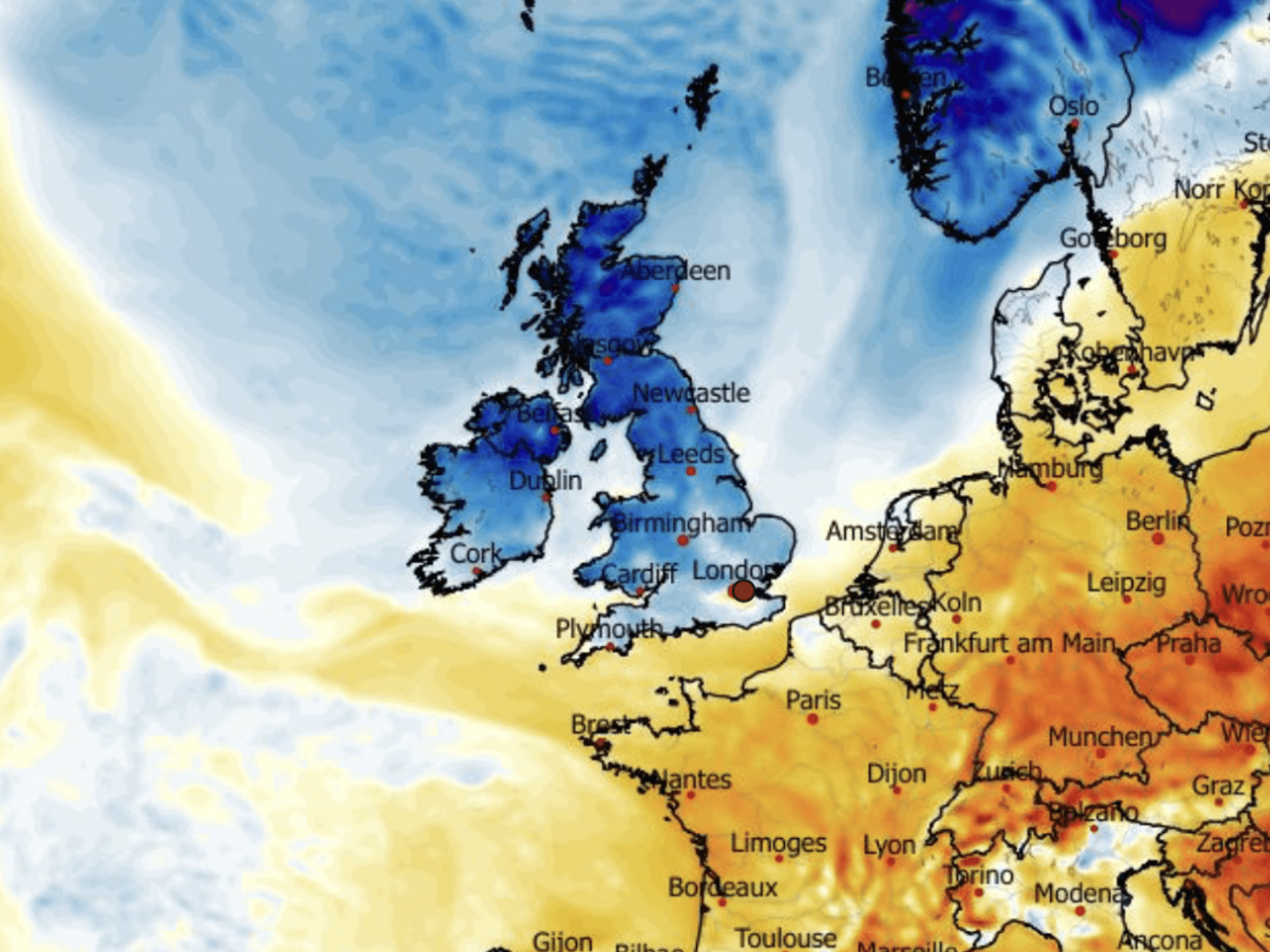 Weather maps show cold air descending from the north