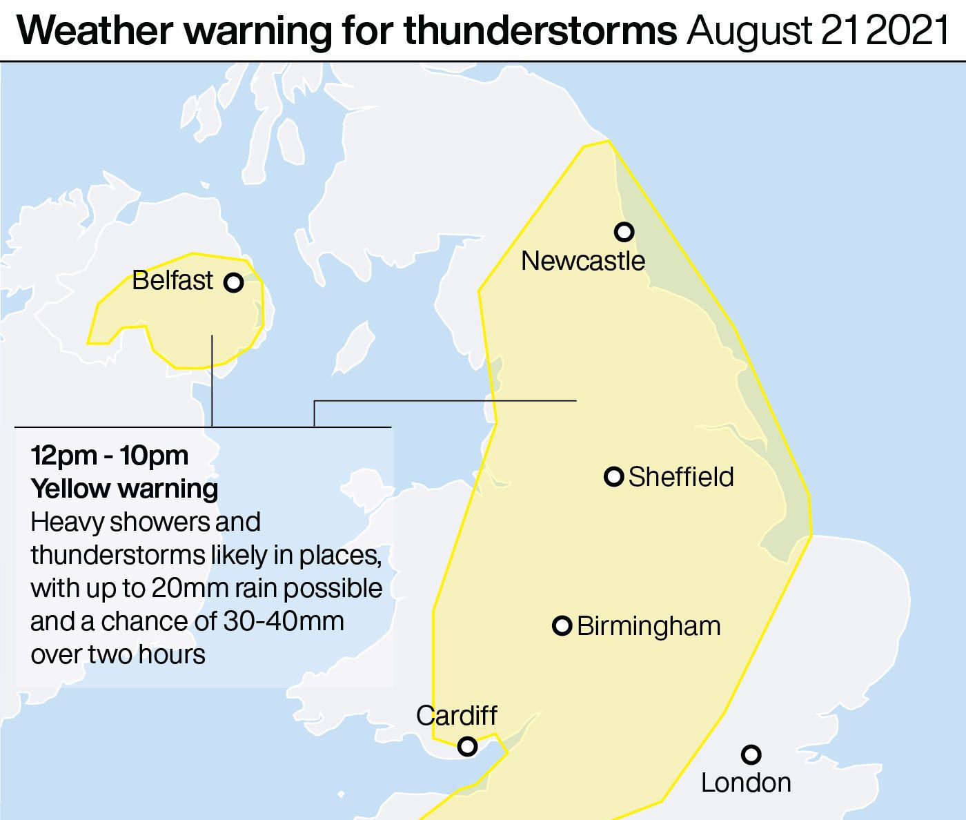 Weather warning for thunderstorms August 21 2021.