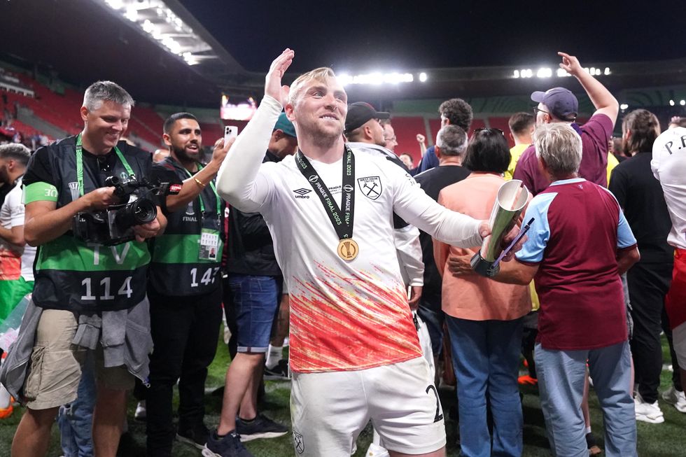 West Ham United's Jarrod Bowen celebrates following victory over Fiorentina