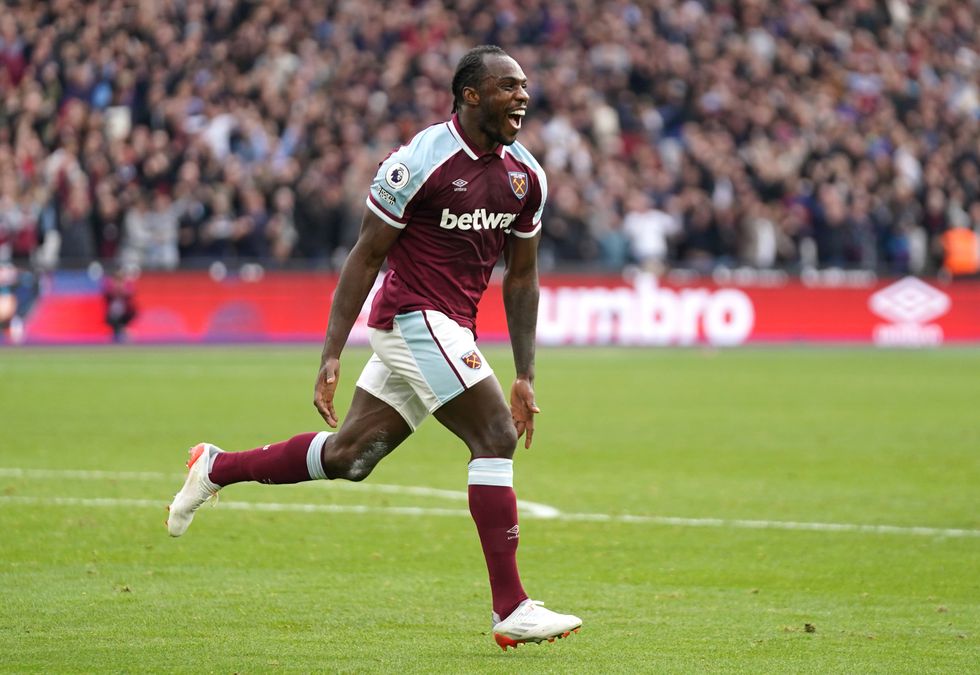 West Ham United's Michail Antonio celebrates scoring their side's first goal of the game during the Premier League match at the London Stadium