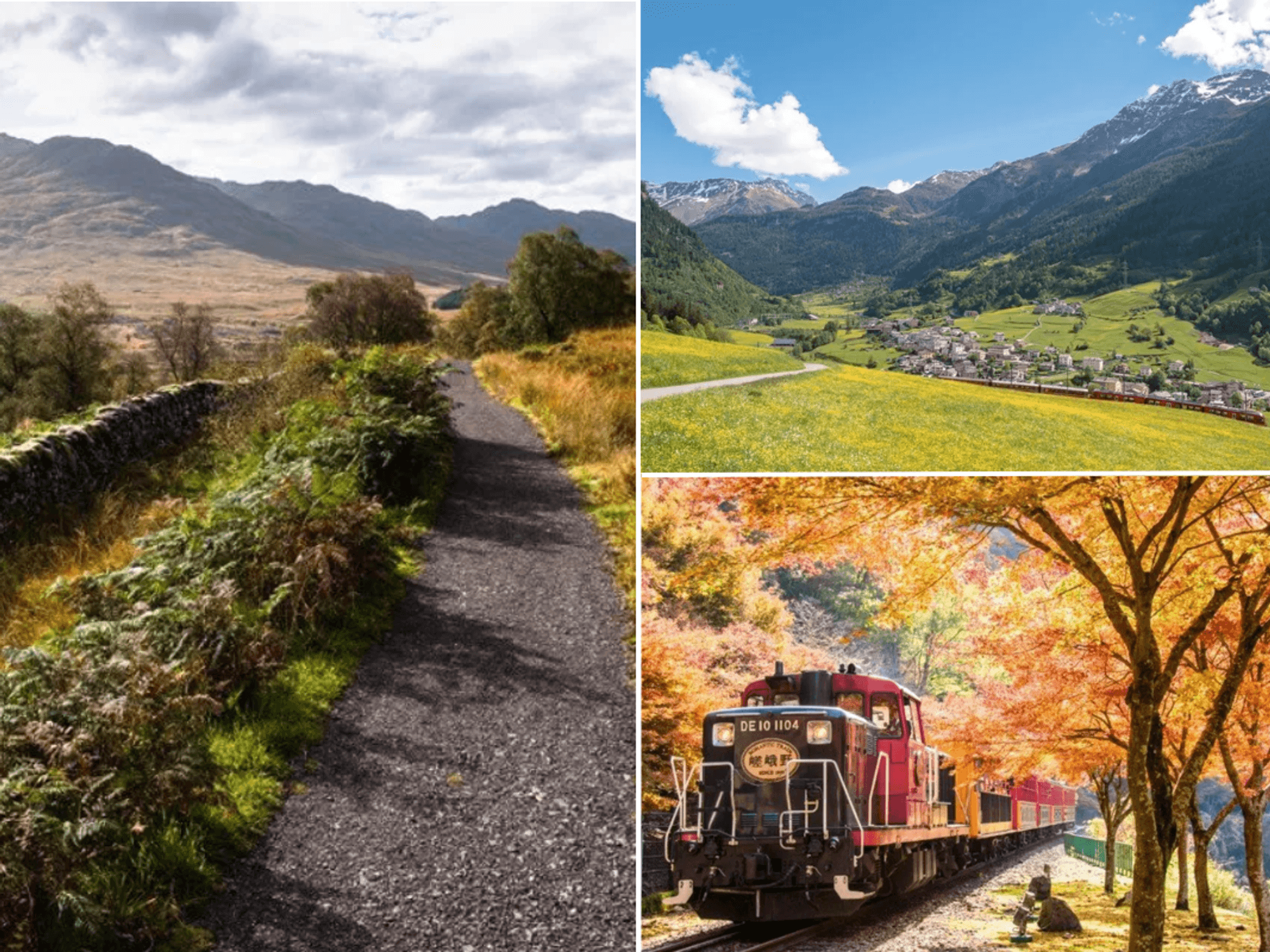 West Highland Way Scotland / Sagano Romantic Train Japan / Bernina Express