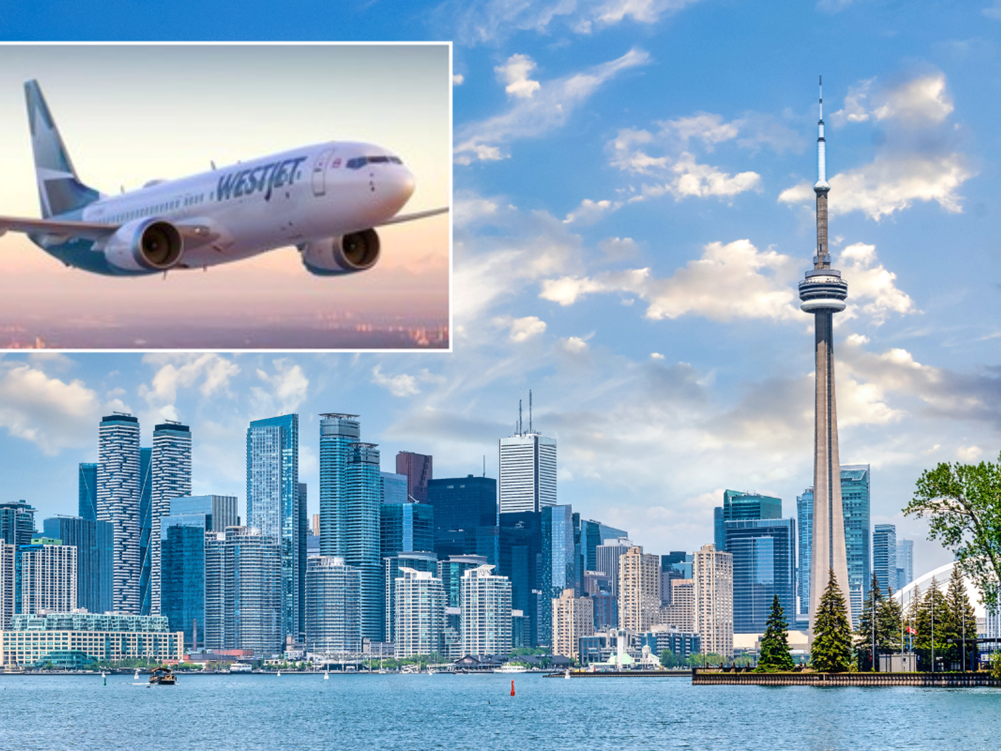 WestJet plane / Toronto skyline