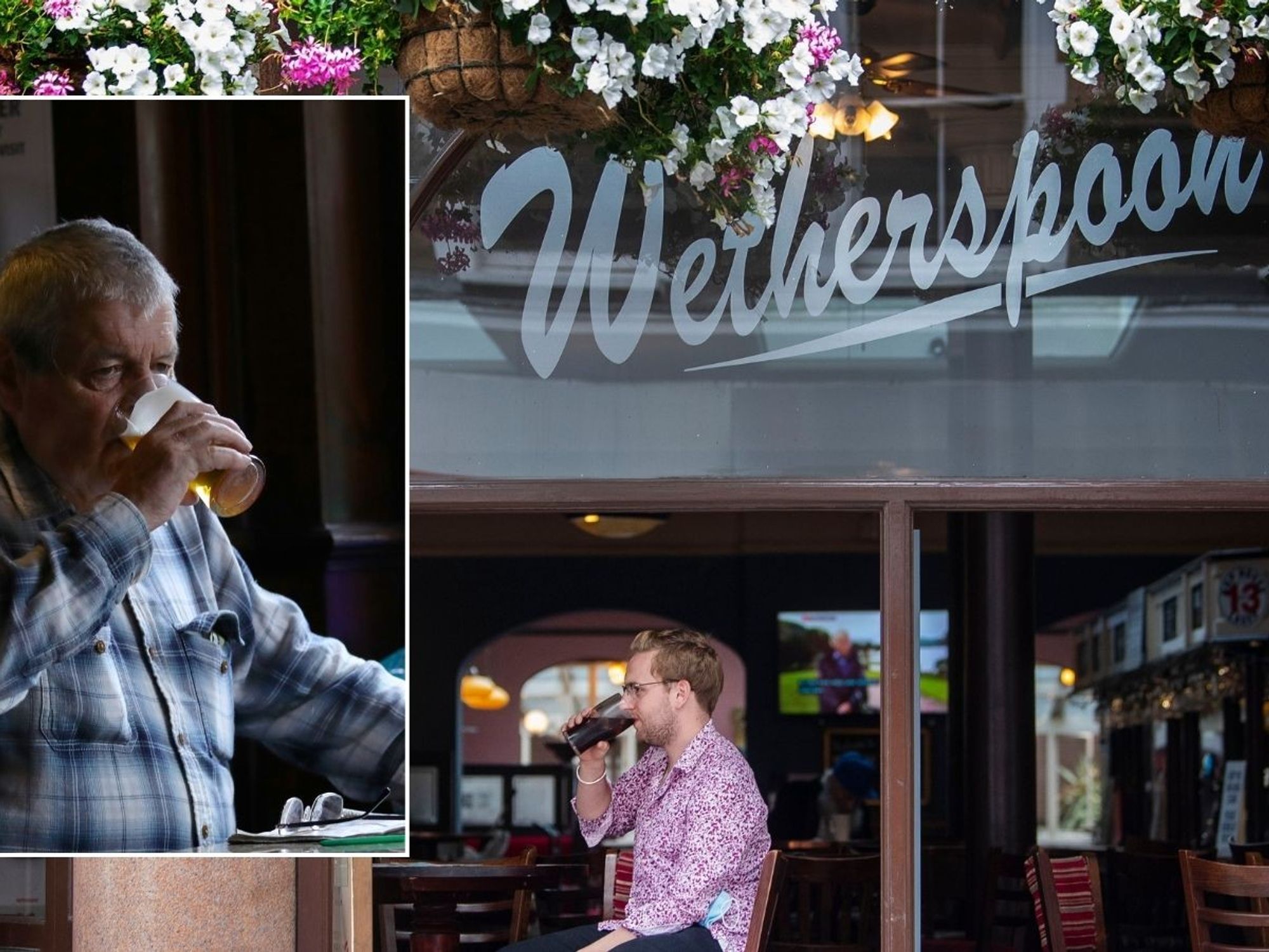 Wetherspoon and man having a pint