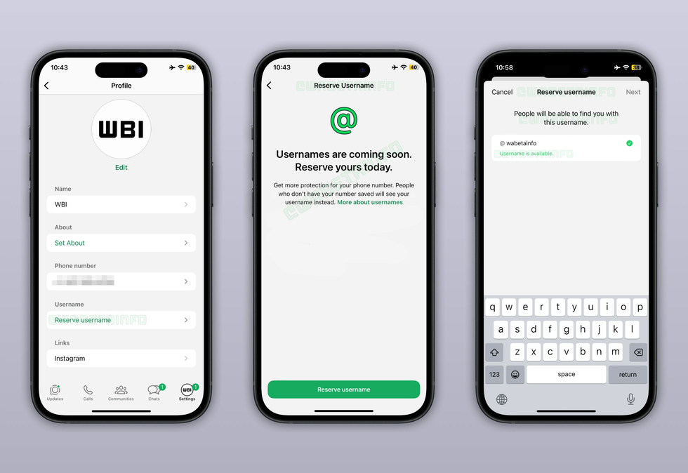 WhatsApp beta testing to reserve a username