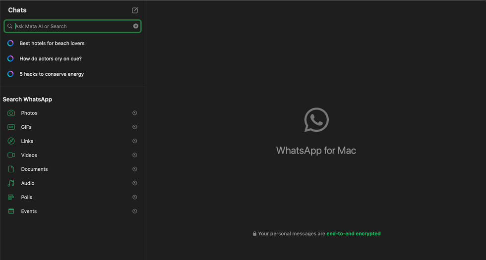 WhatsApp desktop app on Mac