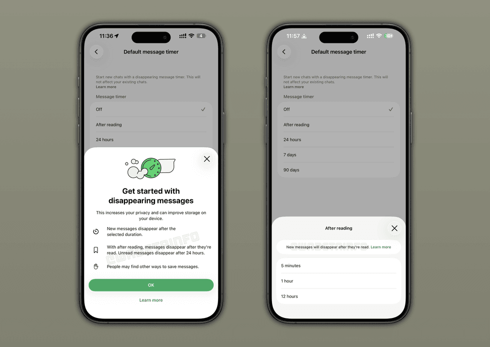 WhatsApp disappearing messages in testing mode for iOS