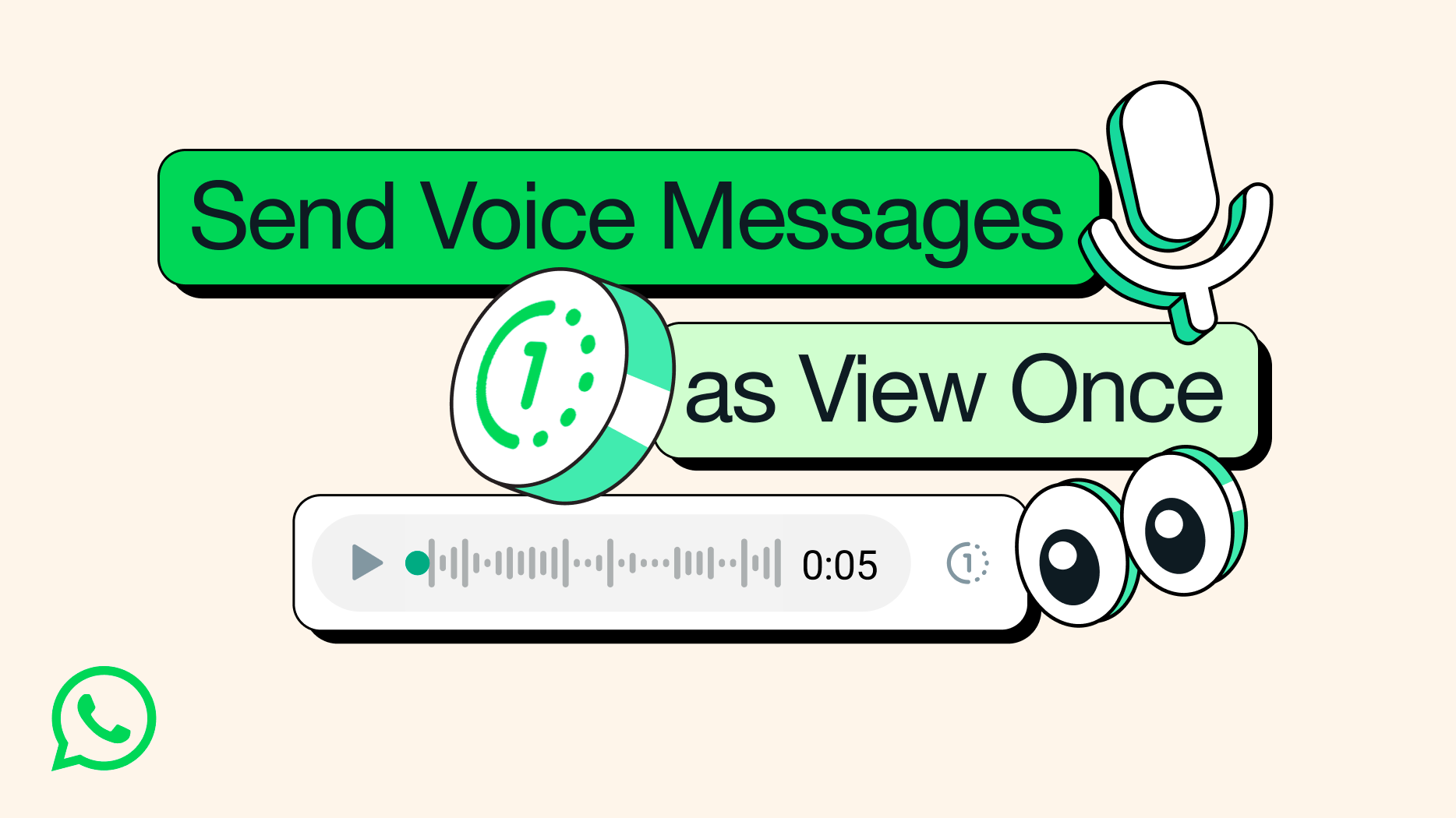 whatsapp graphic shows off an example of the new view once timer on a voice message