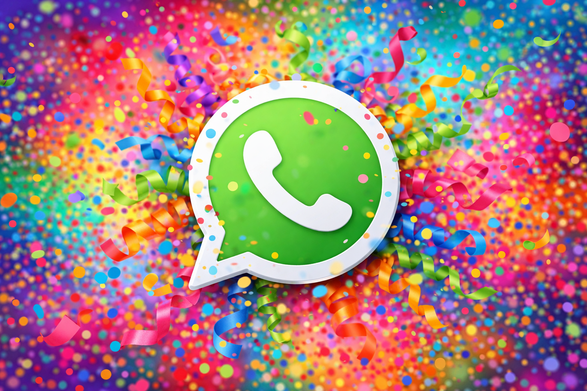 WhatsApp logo in front of confetti