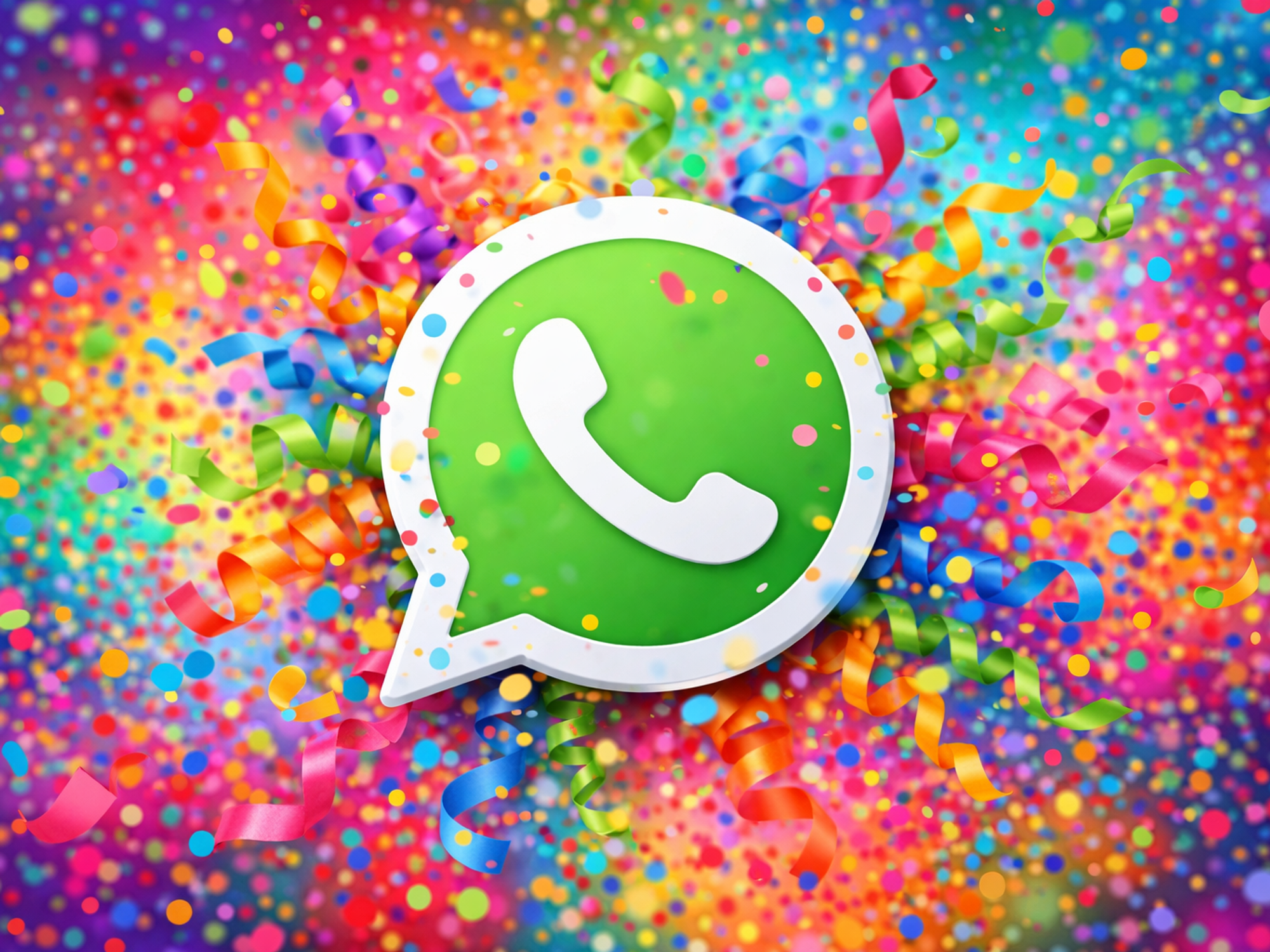 WhatsApp logo in front of confetti