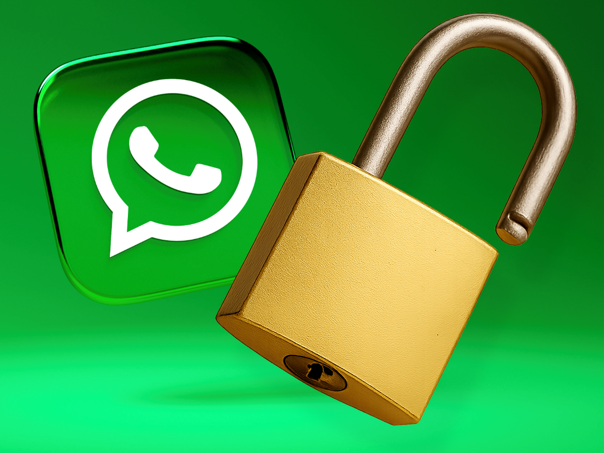 WhatsApp logo pictured next to a padlock