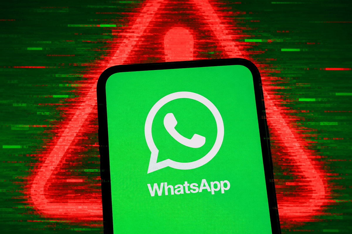 WhatsApp logo with red warning symbol behind it