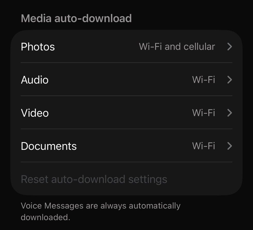 WhatsApp media auto-downloading settings