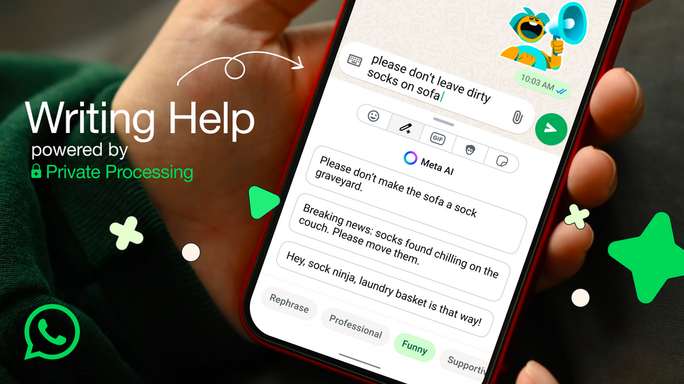 Whatsapp open on smart phone to display new Writing Help feature