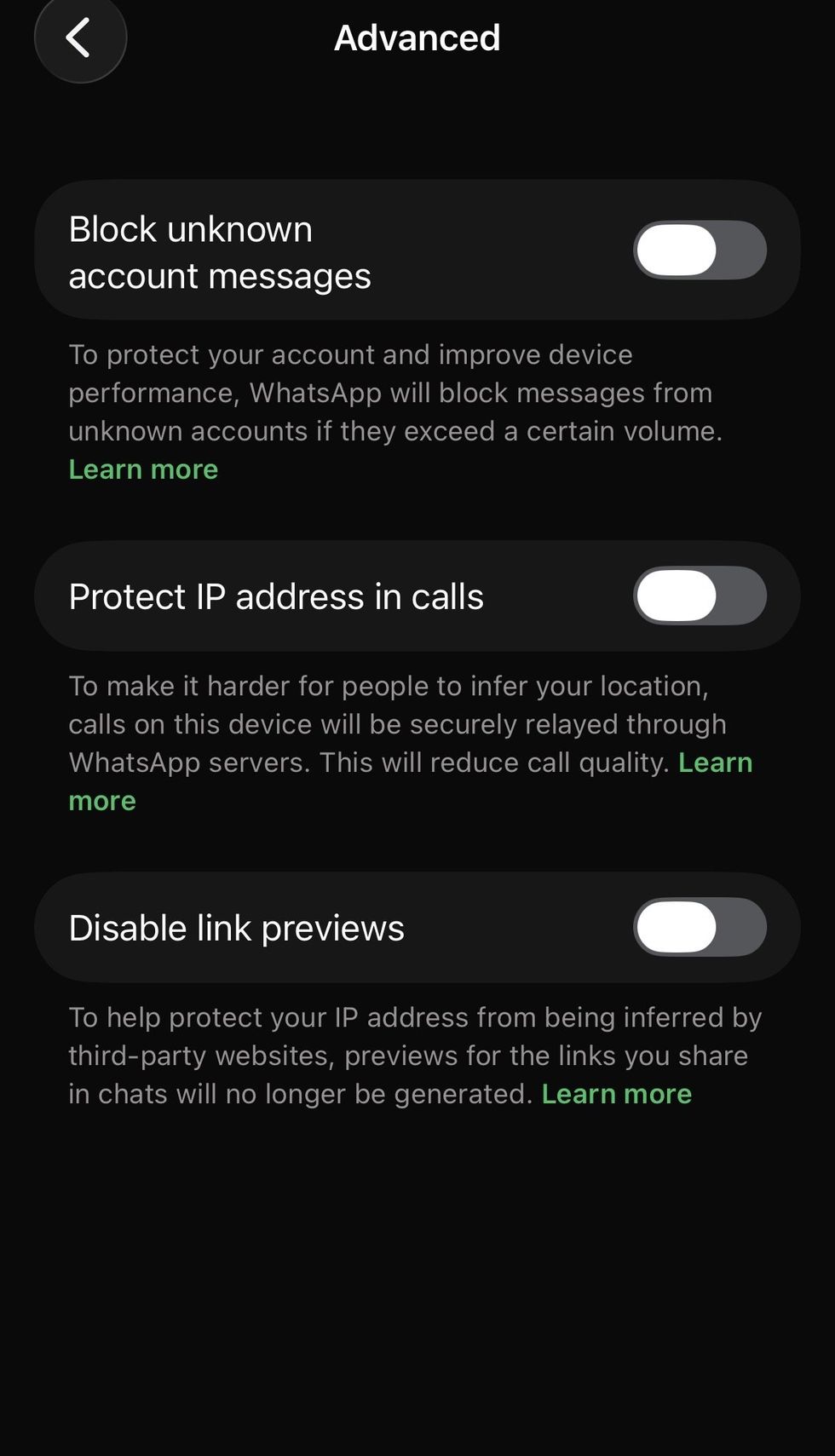Configurações de segurança do WhatsApp