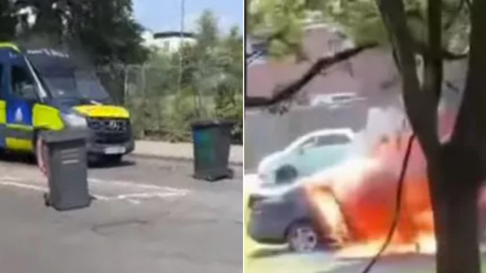 Wheelie bins/car on fire