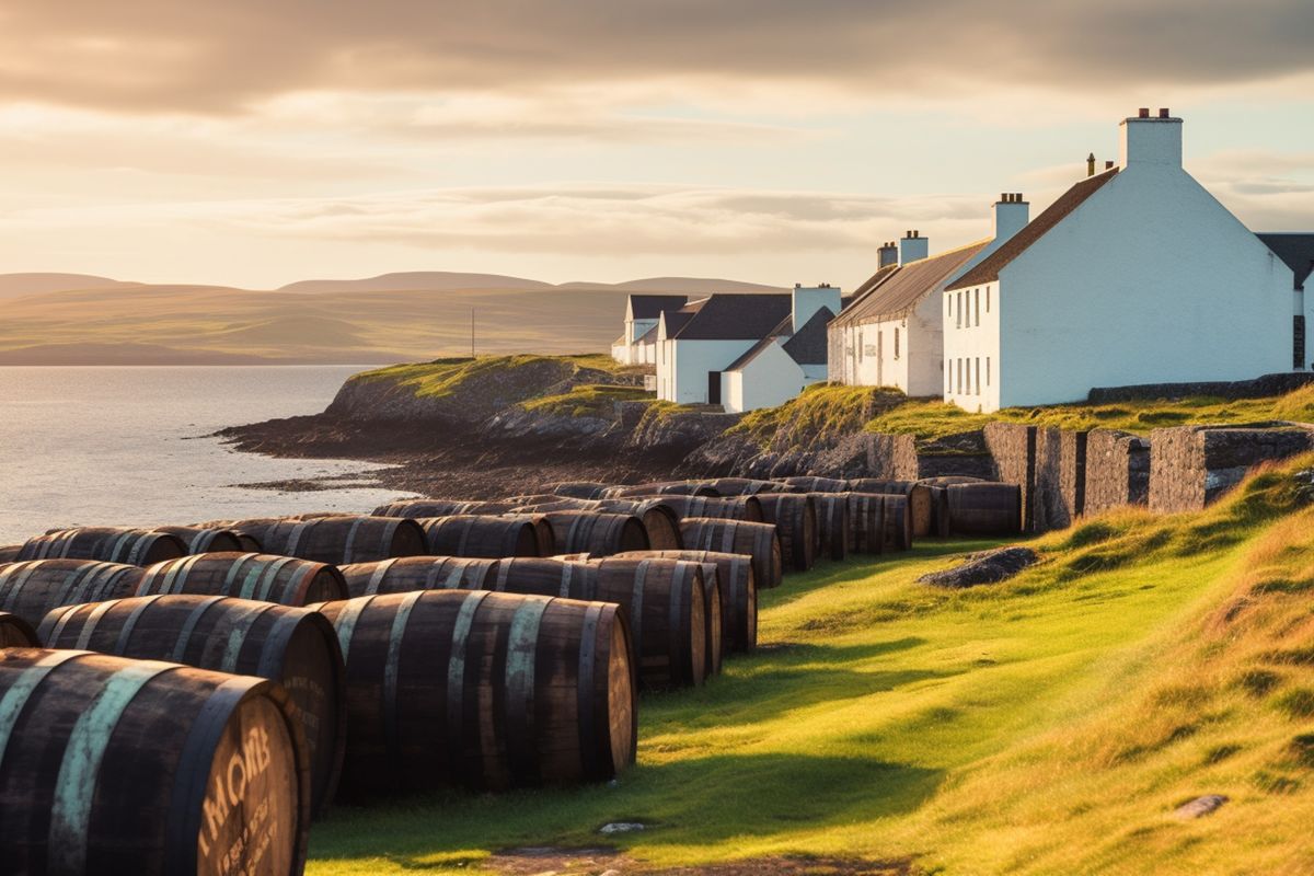 Whisky casks in countryside