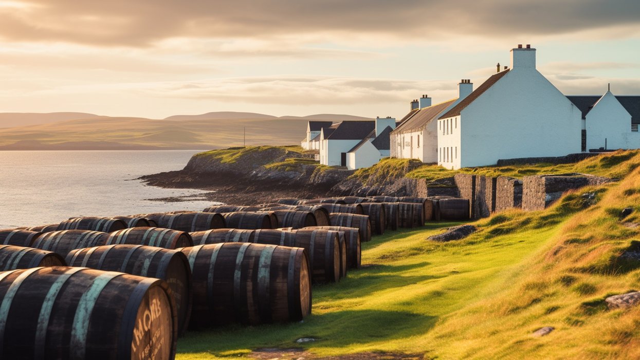 Whisky casks in countryside