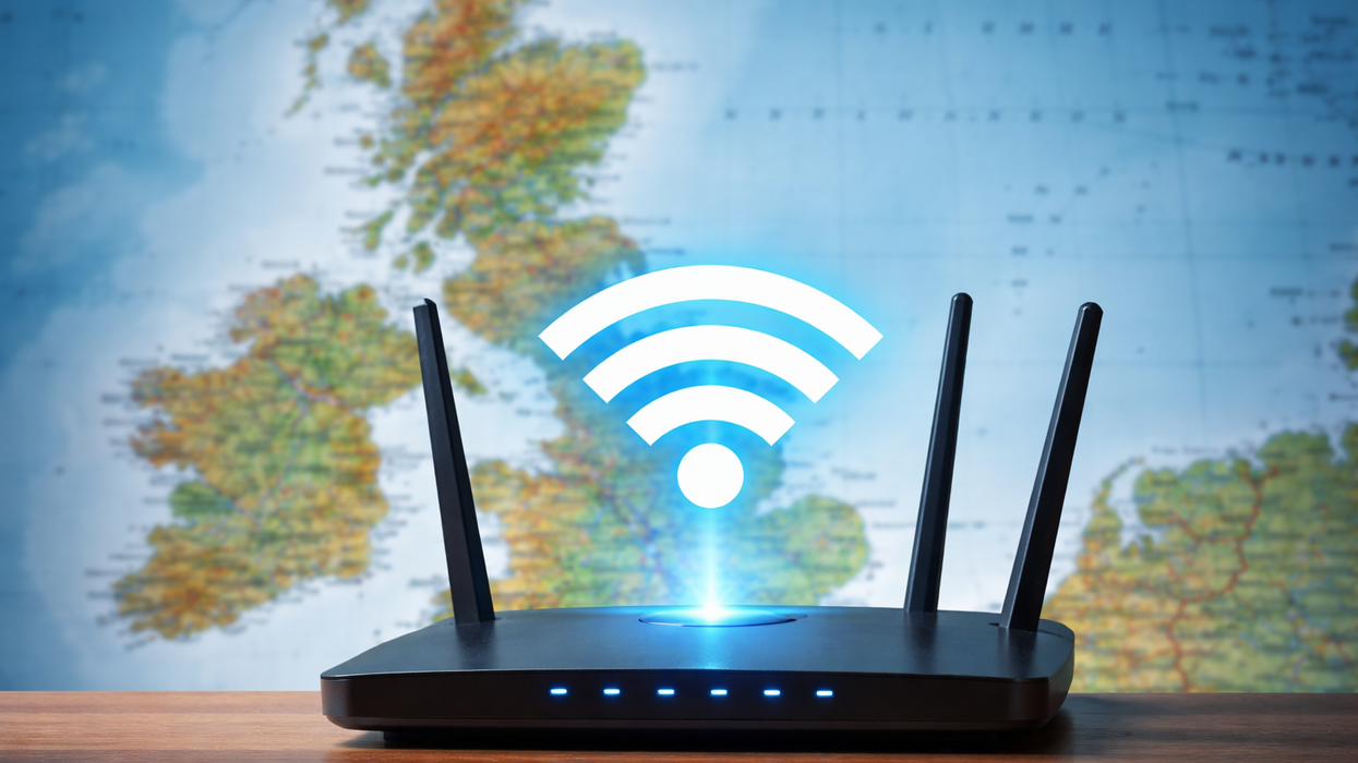 Wi-Fi router in front of map of the UK