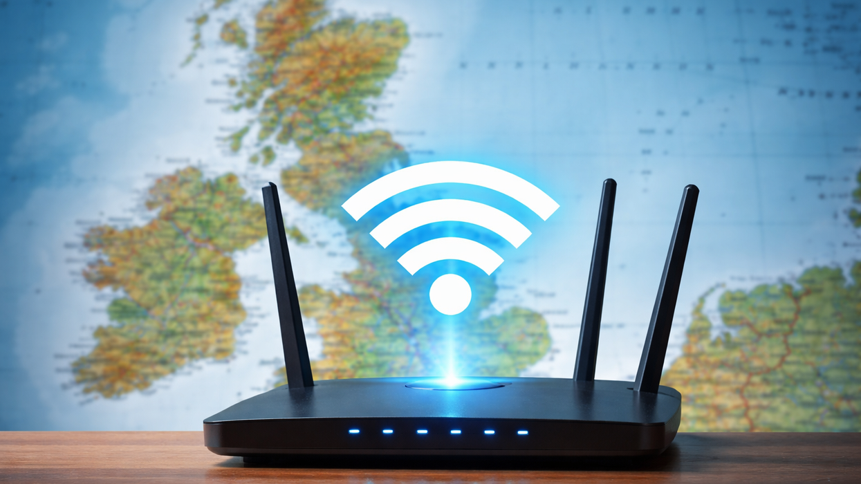 Wi-Fi router in front of map of the UK