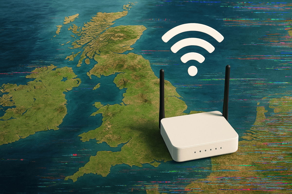 Wi-Fi router pictured on a map of the UK