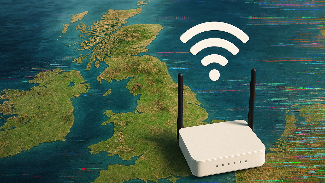 Wi-Fi router pictured on a map of the UK