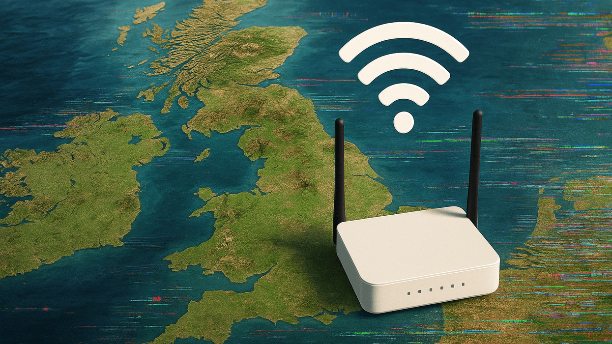 Wi-Fi router pictured on a map of the UK