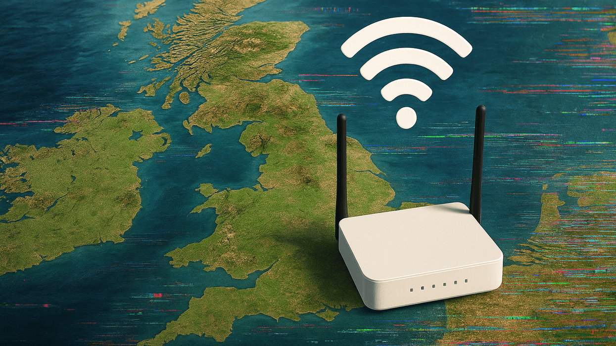 Wi-Fi router pictured on a map of the UK