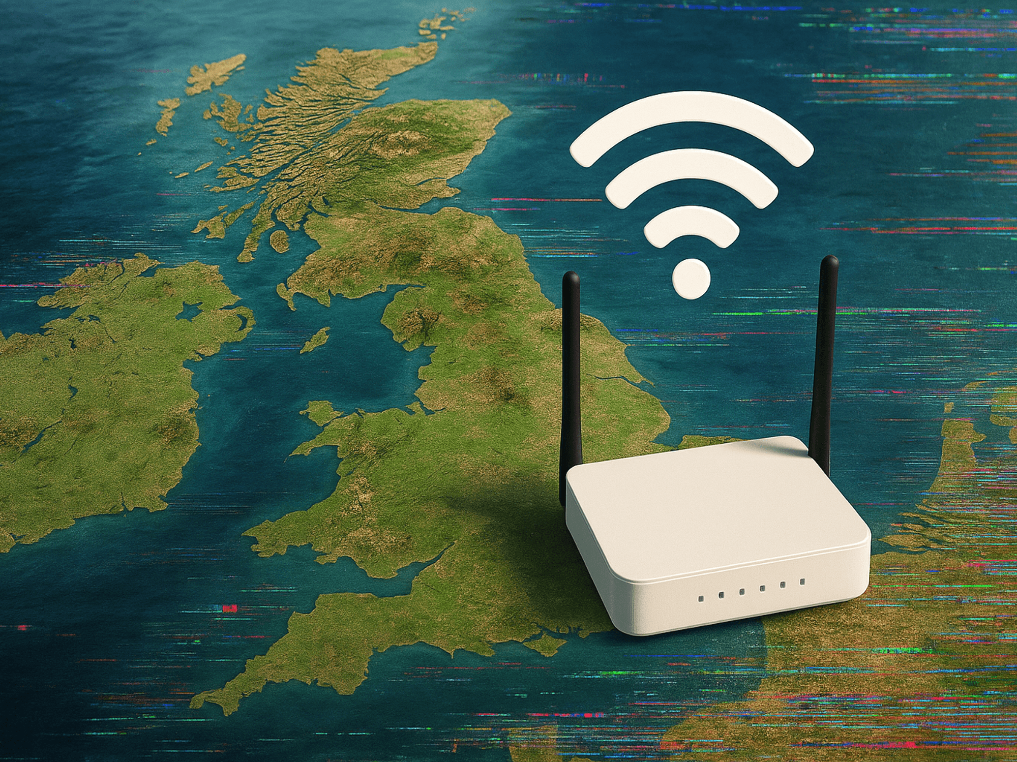 Wi-Fi router pictured on a map of the UK