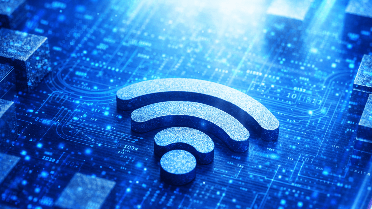 Wi-Fi symbol in front of blue digital background