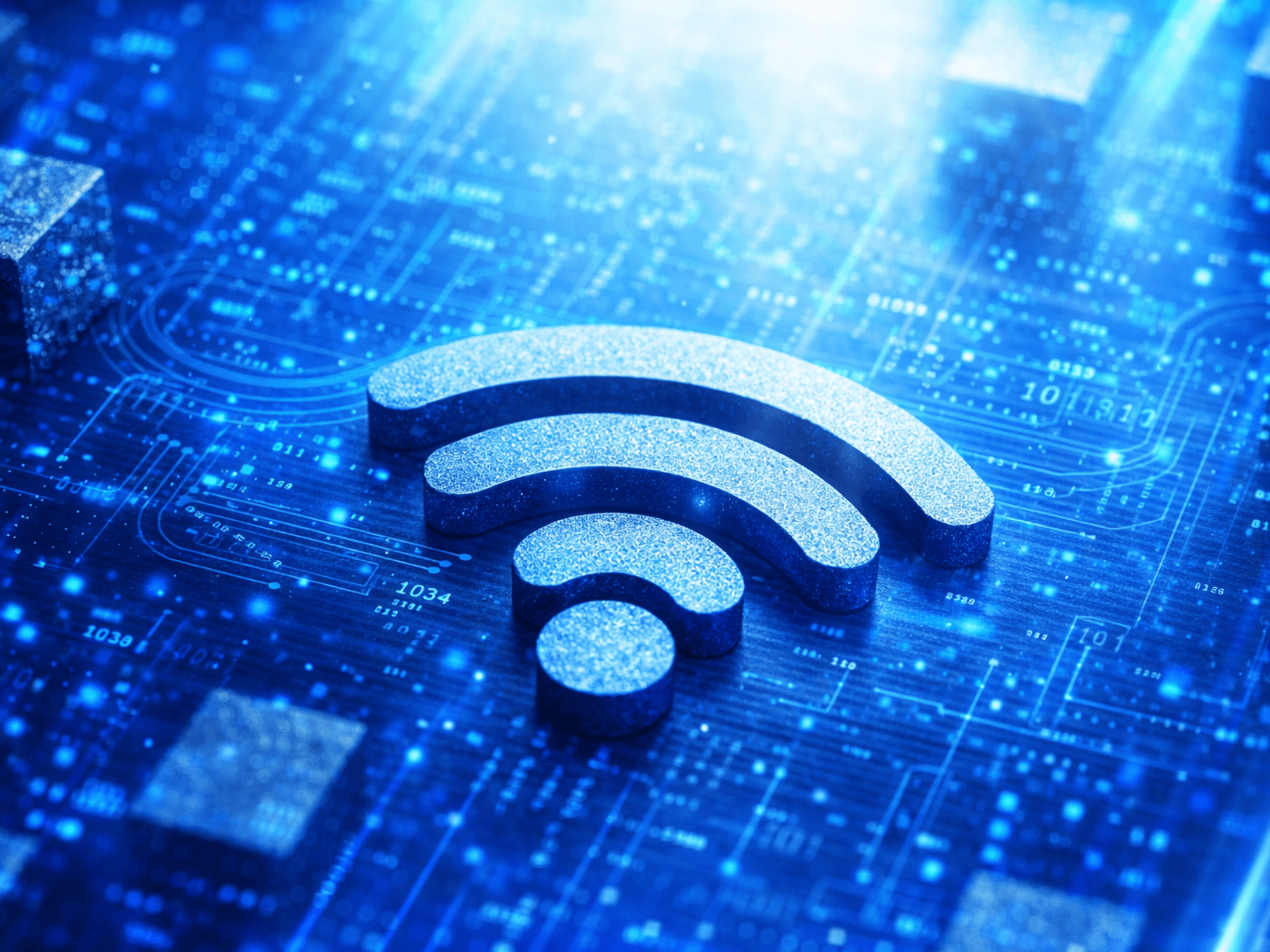 Wi-Fi symbol in front of blue digital background