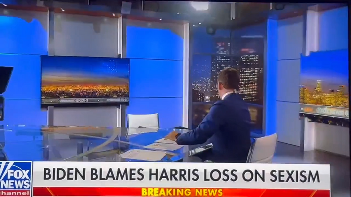 Wide shot of the Fox News studio after Kinsey's fall