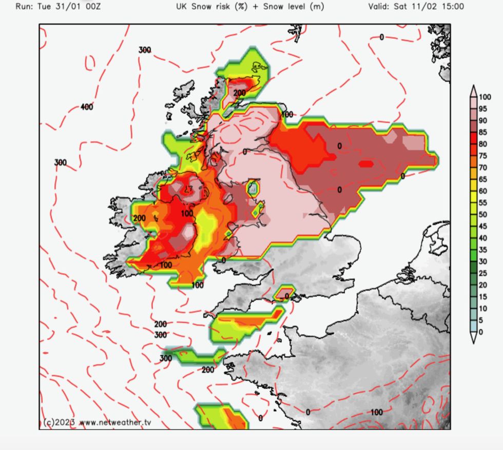 Widespread snowfall could hit northern Britain, spreading to the south and east