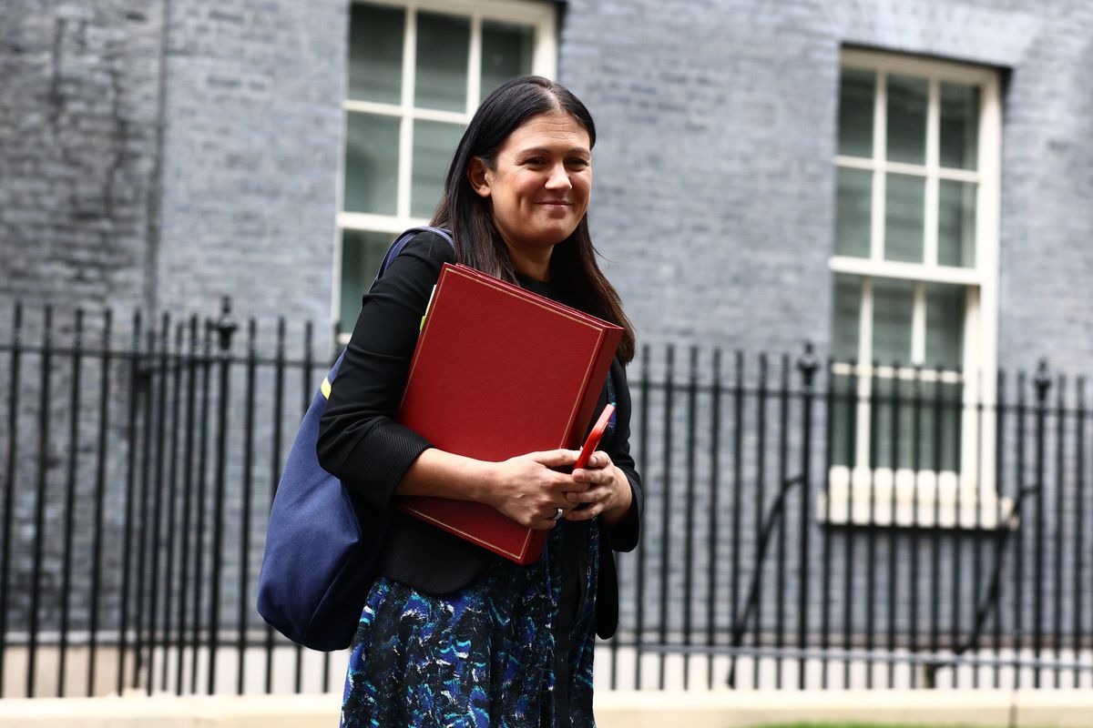 wigan mp lisa nandy pictured outside downing street with her red folder