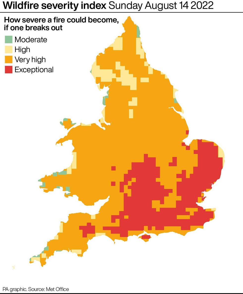 Wildfire severity index Sunday August 14