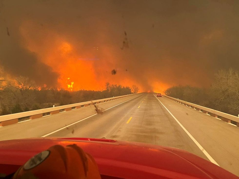 Wildfires by a road