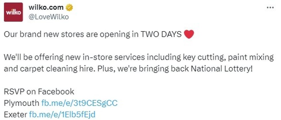 Wilko announces paint mixing, key cutting and carpet cleaning hire services in stores on X