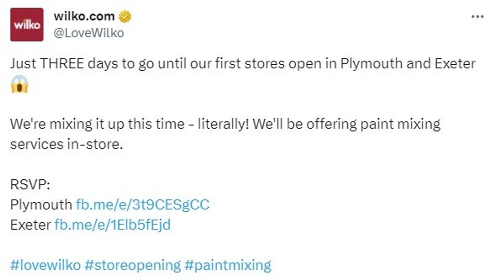 Wilko announces paint mixing services in stores on X