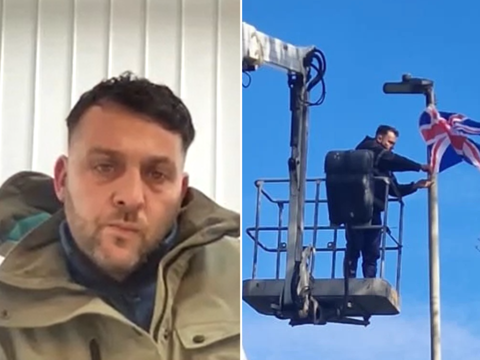 William Haylett; William Haylett tying flag to street light