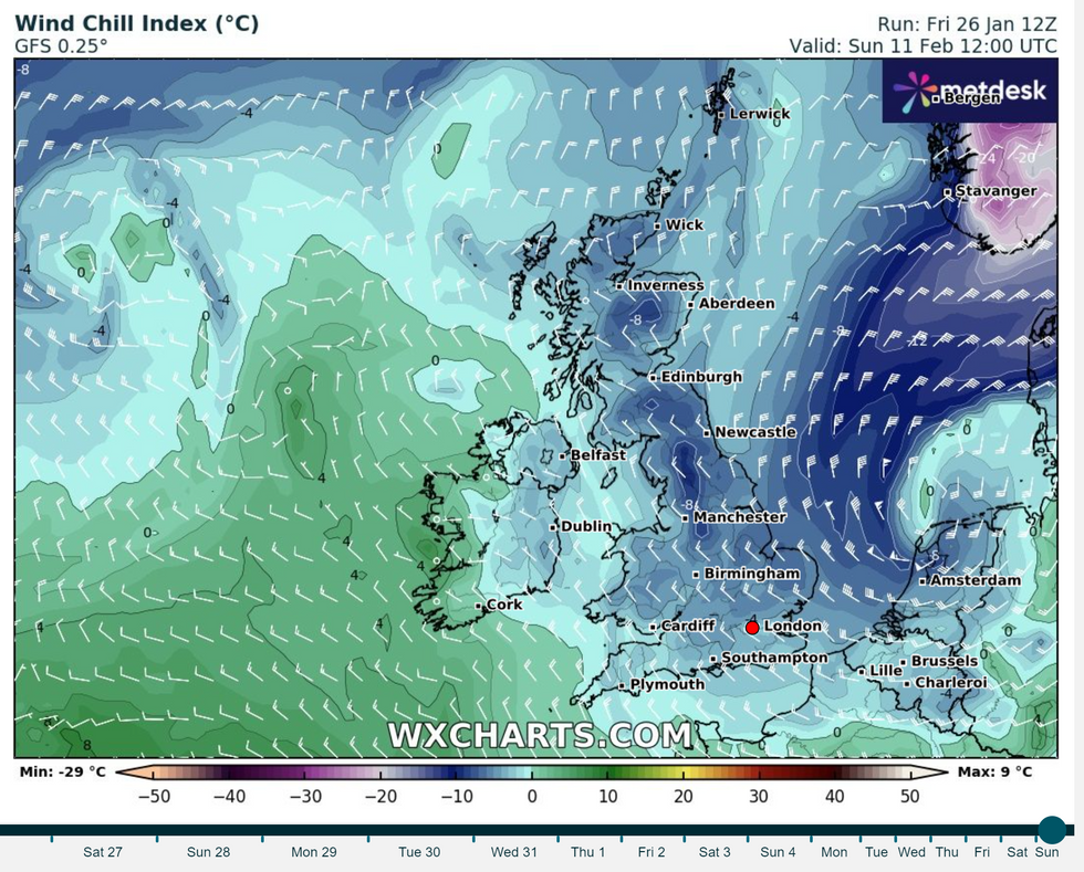 Wind chill weather map
