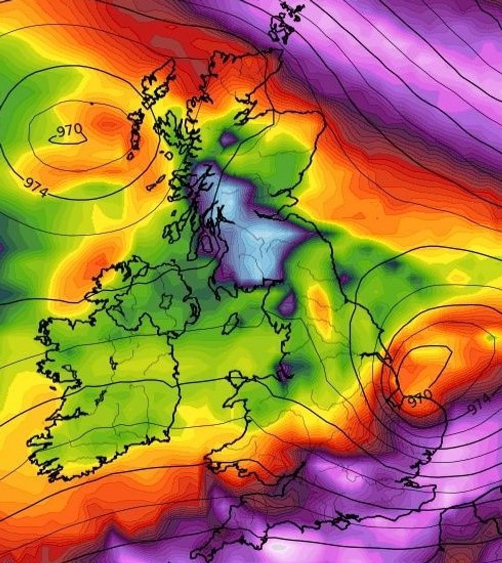 Wind gusts across the UK today
