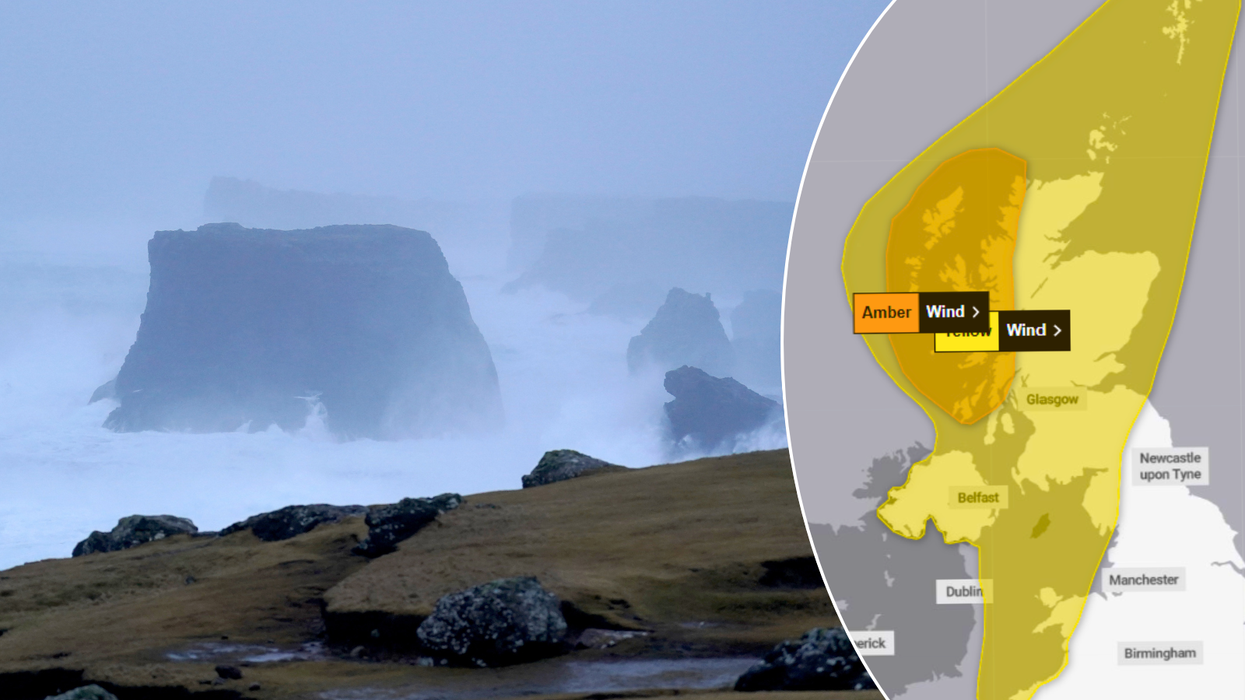 Wind in the Shetlands/Amber alert weather map