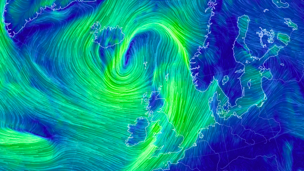 Wind map of UK and Europe