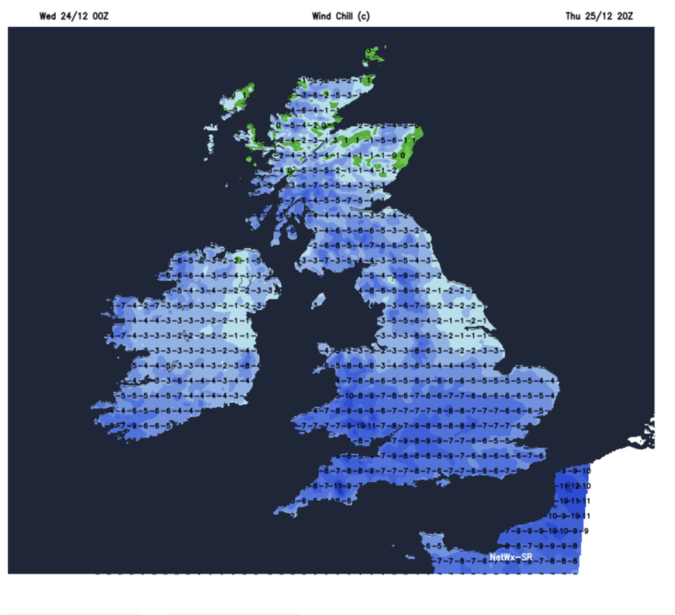 Windchill temperatures down to -13 in the far south coast
