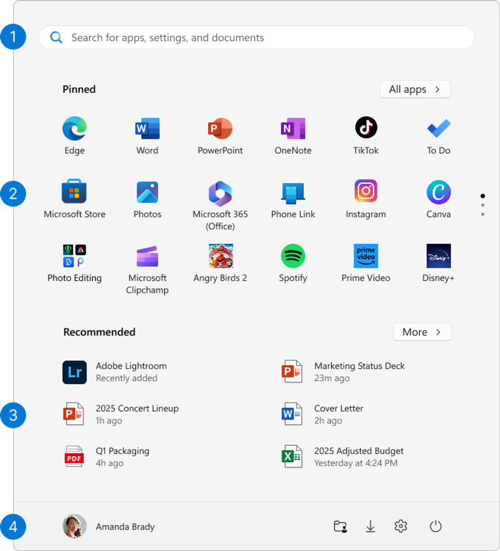 Windows 11 new startup menu
