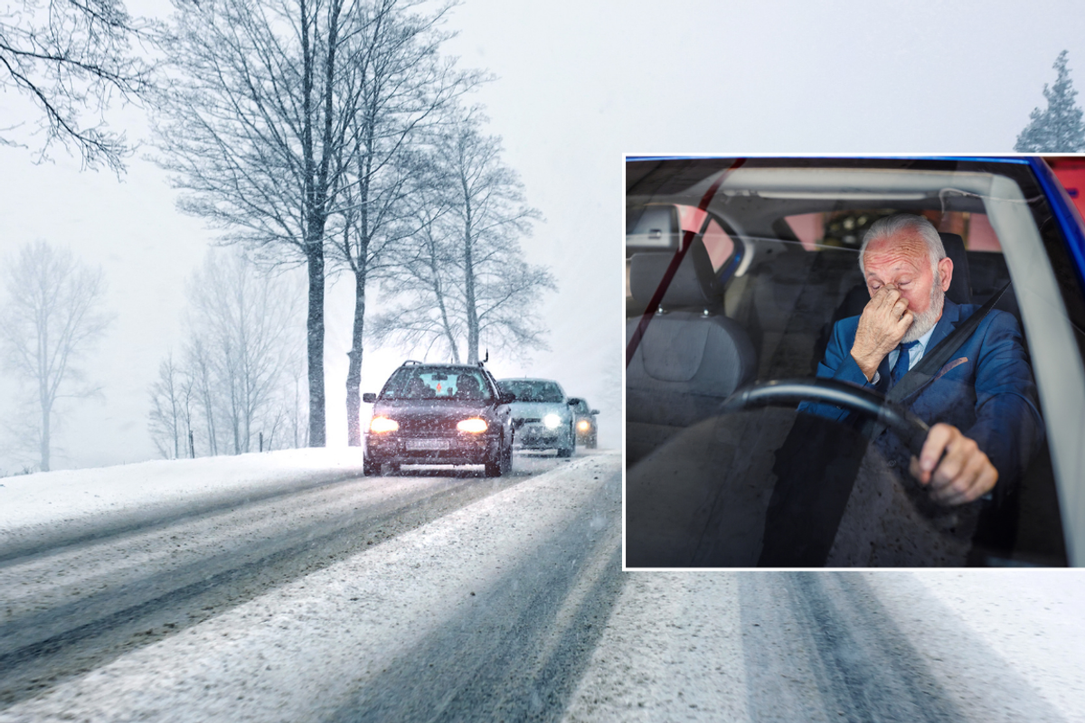 Winter and driver in car