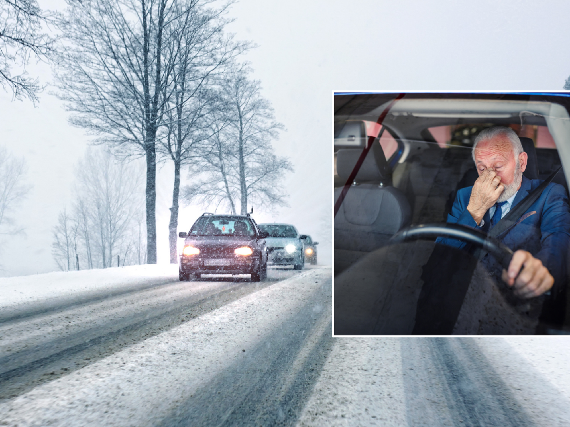 Winter and driver in car