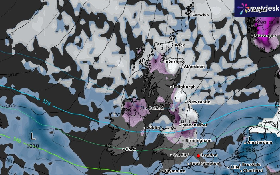 Winter conditions WXCharts map for November 19