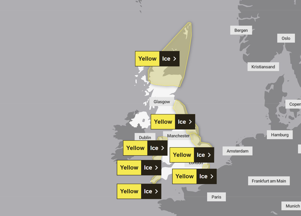 Wintry weather prompted the Met Office to issue five ice warnings between midnight and midday.