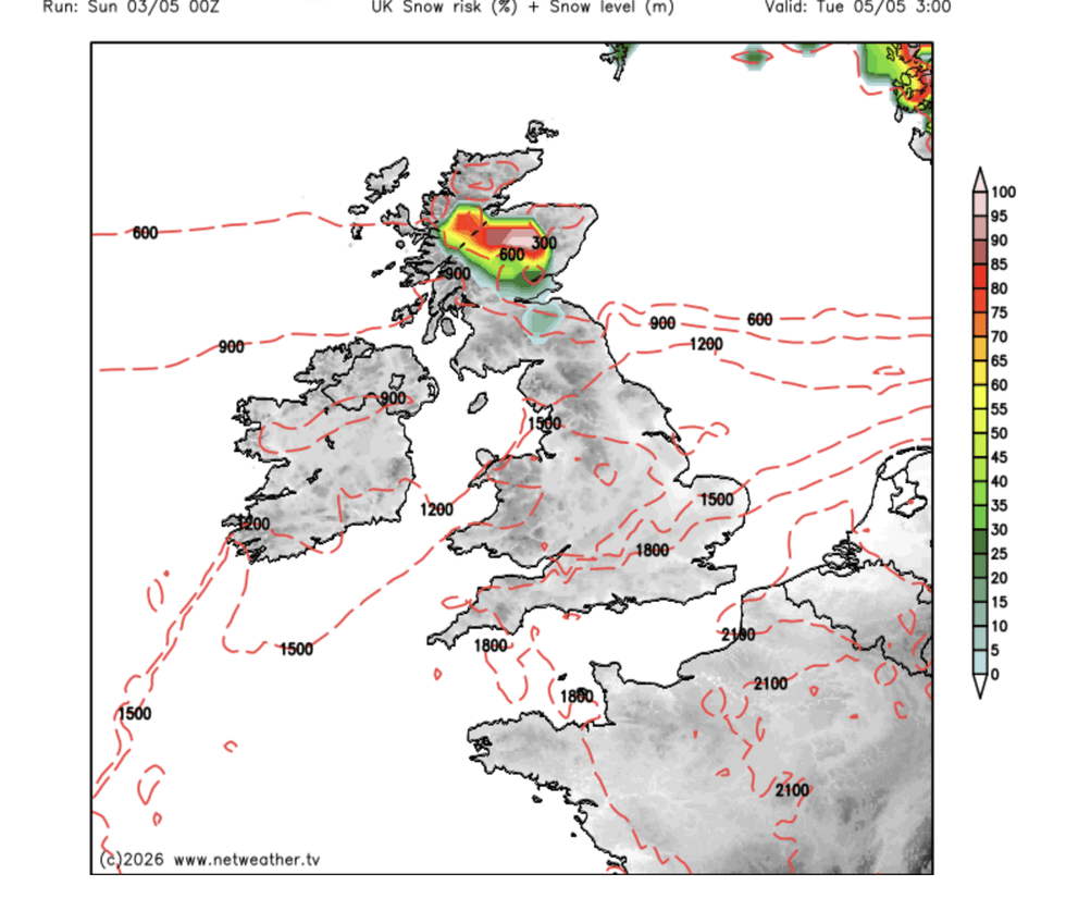 With a late snow risk over the north