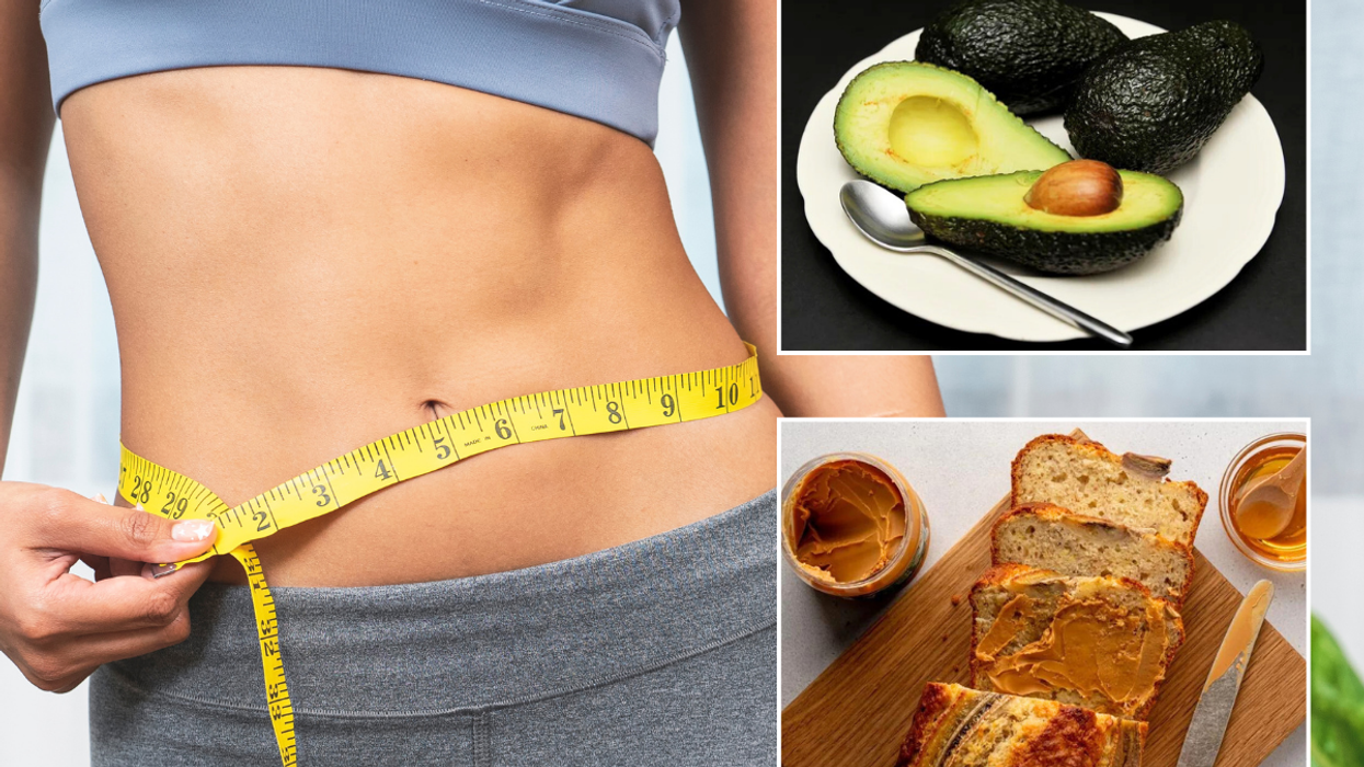 Woman abs / avocado / nut butter